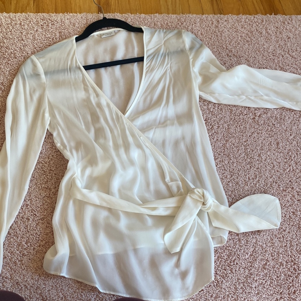 Aritzia white semi sheer tie front blouse
